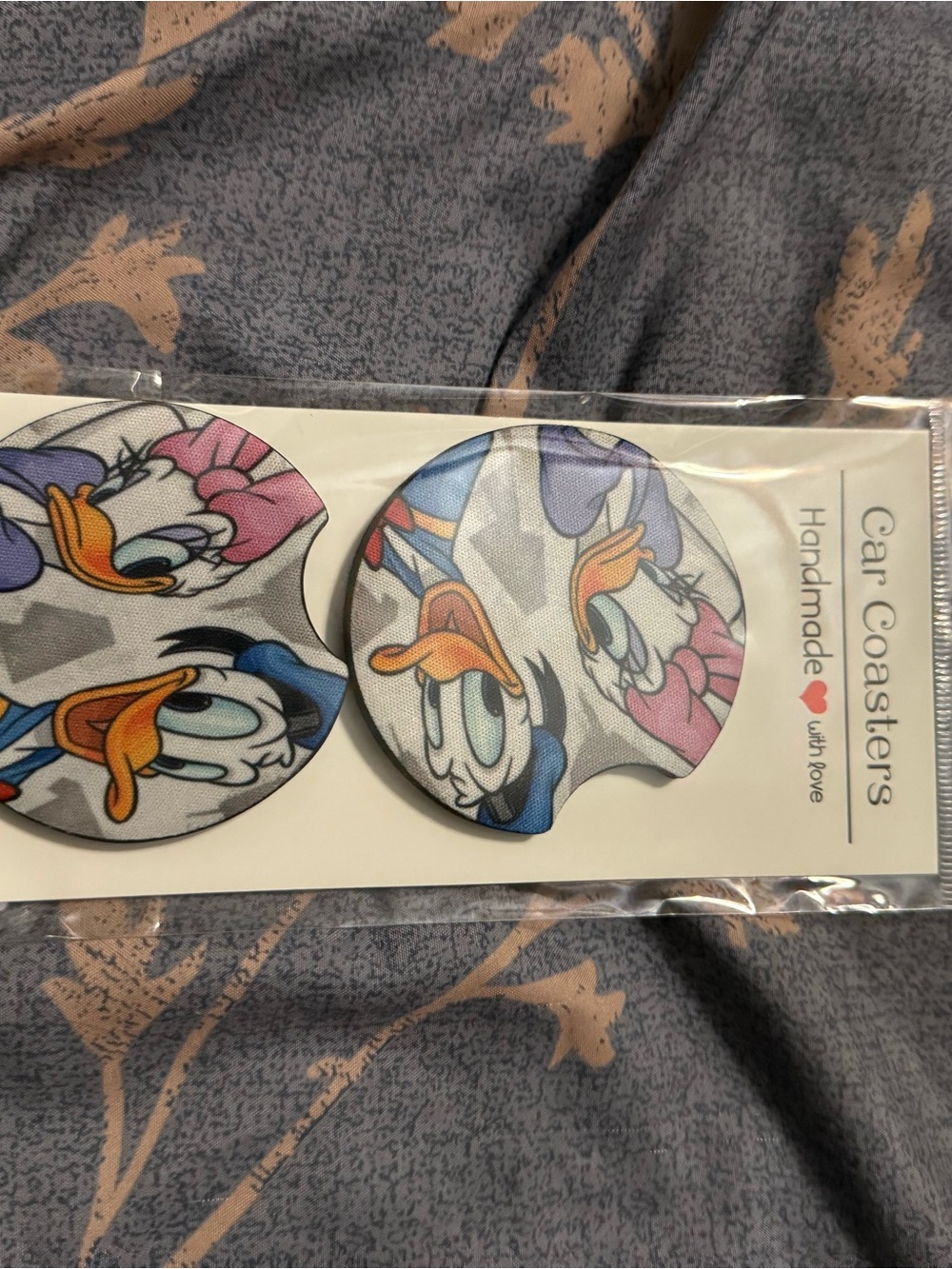 Handmade Donald Duck & Daisy Car Coasters - Gray, Blue, Pink
